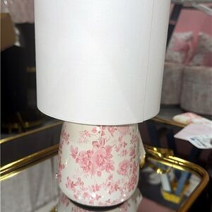 Floral Pink Ceramic Table Lamp with White Shade